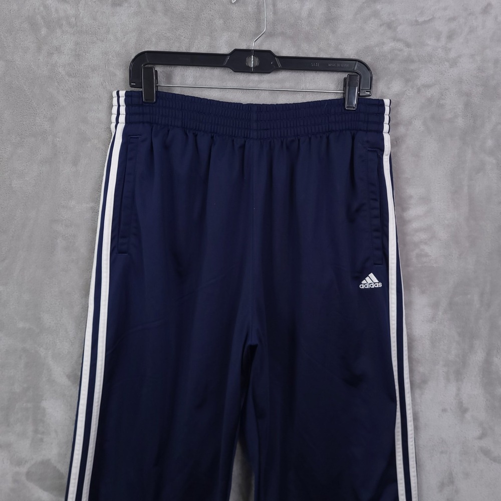 Vintage Adidas Track Pants Navy Blue Sz L Snap Button Sides Stripes Athletic Y2K - Picture 10 of 16